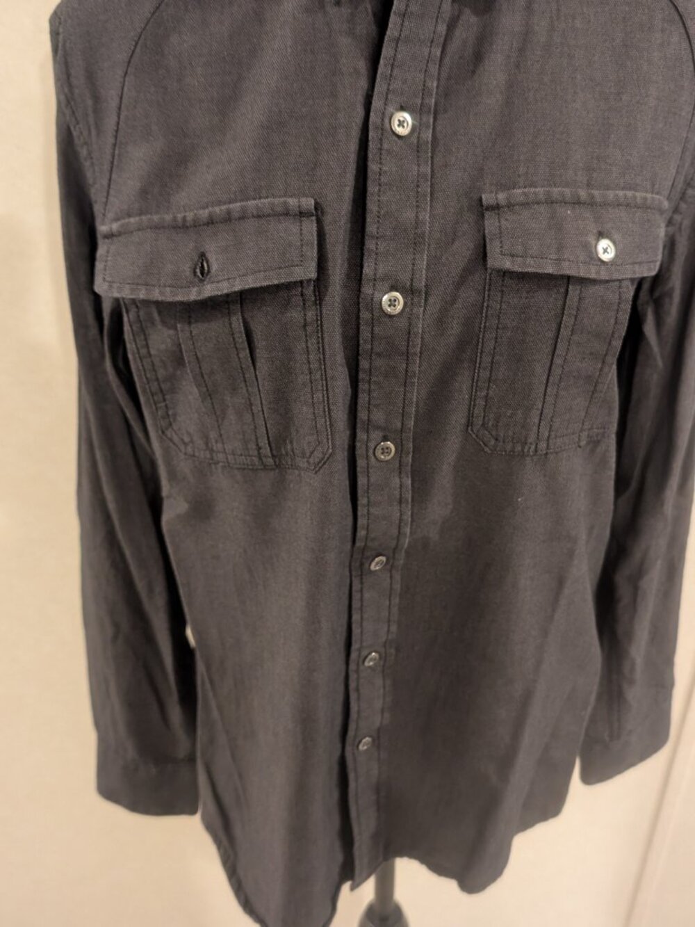Rock & Republic Black Button Down Shirt Size S 100% Cotton Roll Tab Sleeve - Picture 8 of 13